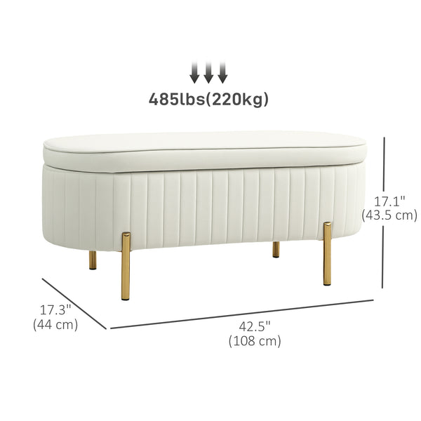 Banc de chambre rembourré capitonné avec pieds en métal, blanc crème