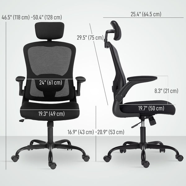 Ergonomic mesh office chair with headrest and lumbar support, black