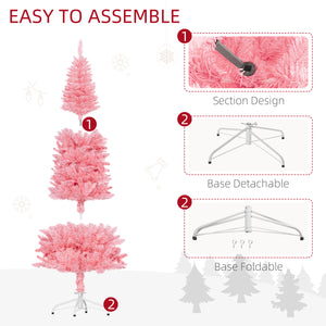 Sapin de Noël artificiel de 6 pieds de haut avec 479 branches et base en acier rose