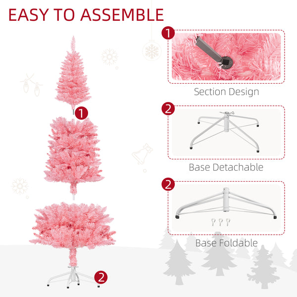 Sapin de Noël artificiel de 6 pieds de haut avec 479 branches et base en acier rose