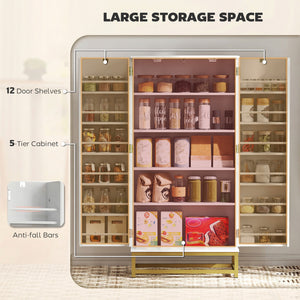 47" Kitchen Pantry Cabinet, Freestanding Kitchen Storage Cabinet with 12 Door Shelves and Adjustable Shelves, White