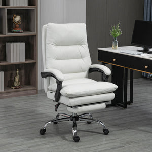 Fauteuil de bureau avec massage et chauffage en 6 points, inclinable en microfibre avec repose-pieds, blanc crème