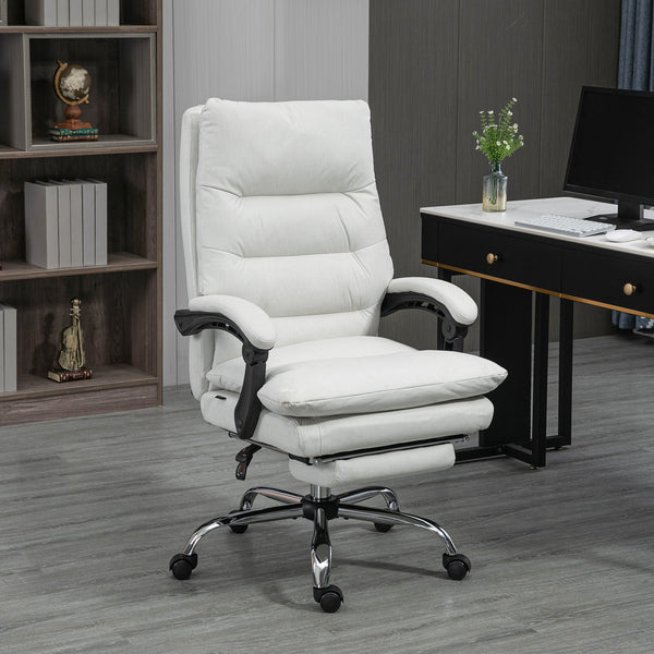Fauteuil de bureau avec massage et chauffage en 6 points, inclinable en microfibre avec repose-pieds, blanc crème