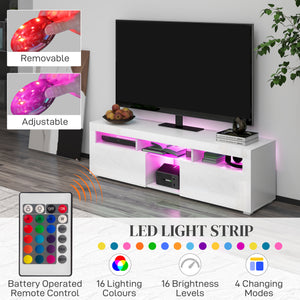 Meuble avec rangement et éclairage LED pour téléviseurs jusqu'à 55 pouces, blanc brillant