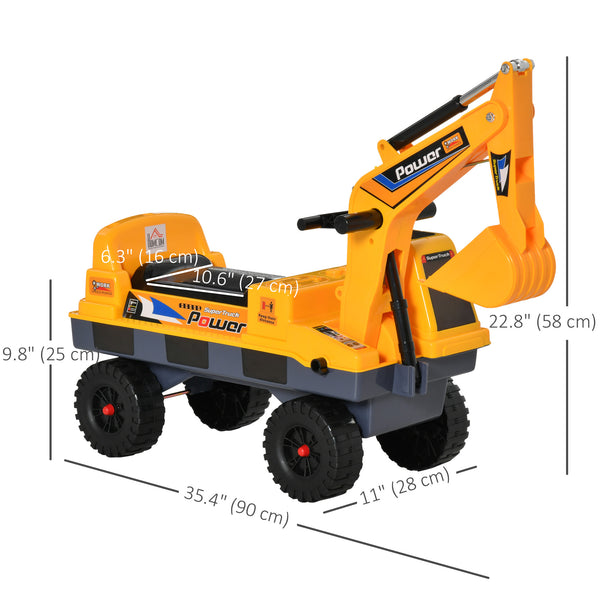 2-in-1 designer construction excavator, removable digging bucket and grabbing bucket, music, light, yellow