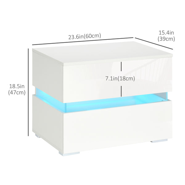 Table de chevet moderne avec 2 tiroirs et éclairage LED RVB, blanc
