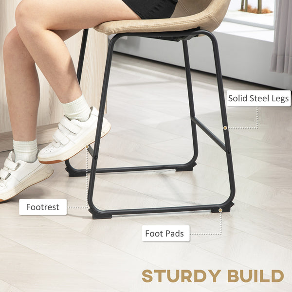 Set of 2 vintage style bar stools in faux leather, beige.