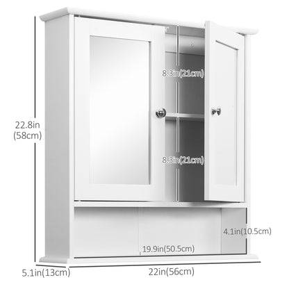 Armoire à pharmacie avec portes doubles, étagère ouverte et étagère réglablr, blanche