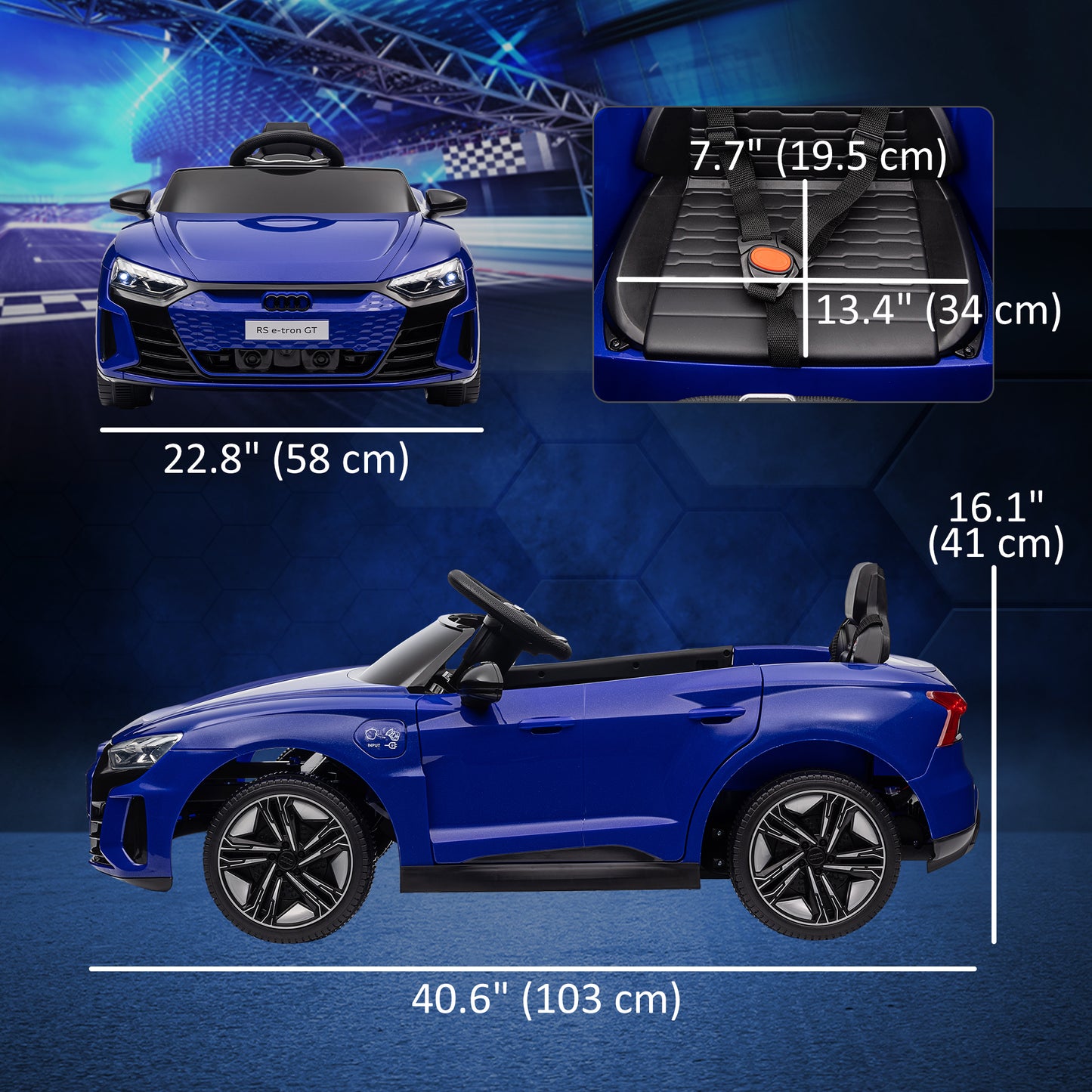 Voiture électrique pour enfants Aosom 12 V Audi RS e-tron GT, sous licence, avec télécommande, bleu marine