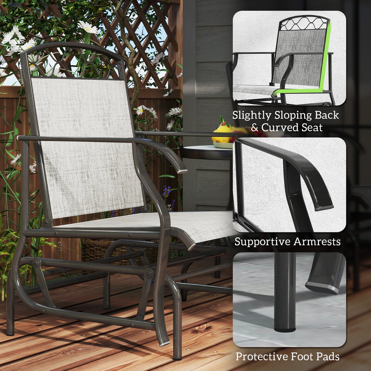Lot de 2 chaises d'extérieur Outsunny, balancelles de patio avec assise en maille respirante épaisse, dossier haut, structure en acier, gris