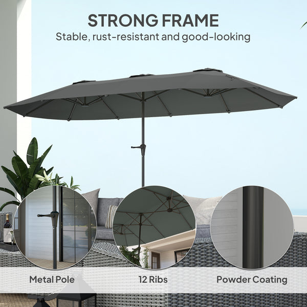 Parasol double face de 13 pieds avec manivelle, gris clair