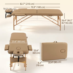 Table de massage pliante professionnelle réglable sur 9 niveaux avec accessoires – Brun pâle