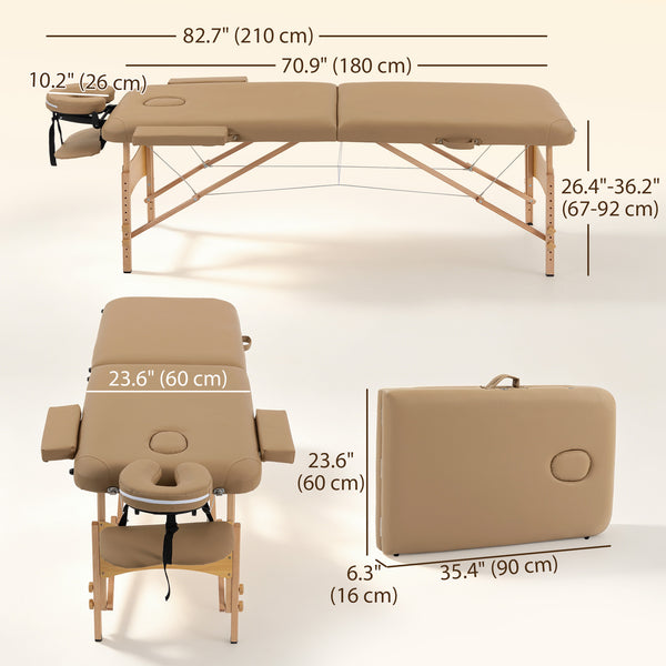 Table de massage pliante professionnelle réglable sur 9 niveaux avec accessoires – Brun pâle
