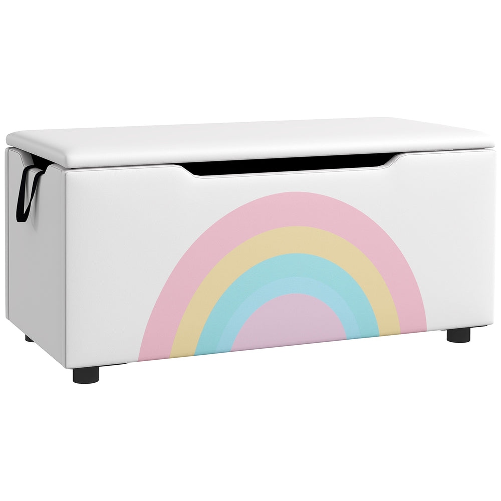Toy box with lid and side handles, white
