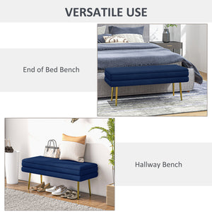 Pouf de rangement en velours avec pieds en acier, bleu