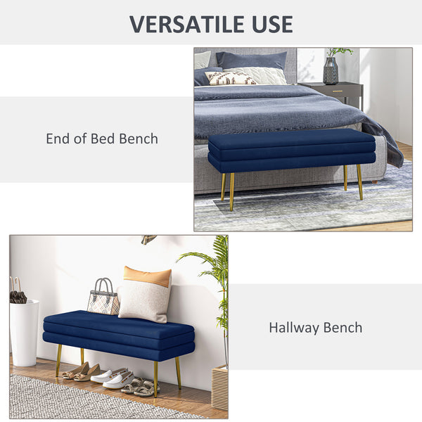Pouf de rangement en velours avec pieds en acier, bleu