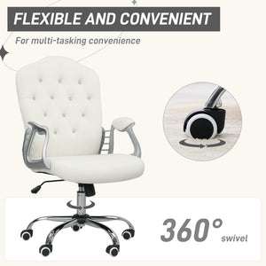 Chaise de bureau en velours avec roulettes pivotantes, hauteur réglable, fonction inclinable, blanc cassé