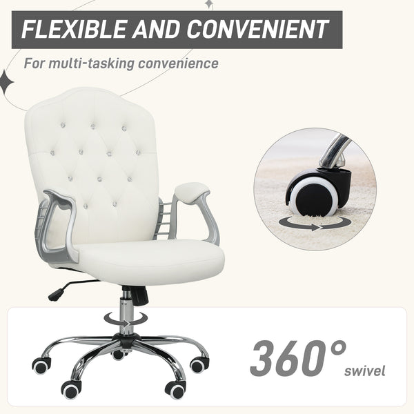 Chaise de bureau en velours avec roulettes pivotantes, hauteur réglable, fonction inclinable, blanc cassé