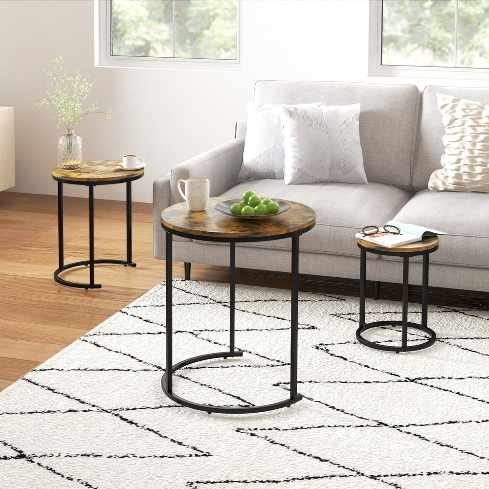 Lot de 3 tables basses gigognes, marron rustique