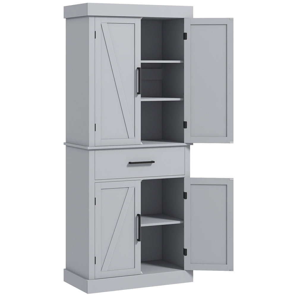 Garde-manger de style campagnard avec 4 portes de grange, gris