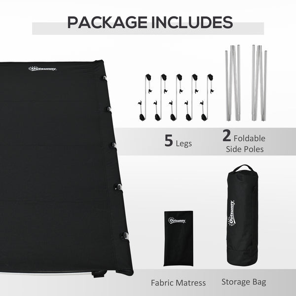 Lit de camp léger en aluminium avec support robuste et sac de transport, noir