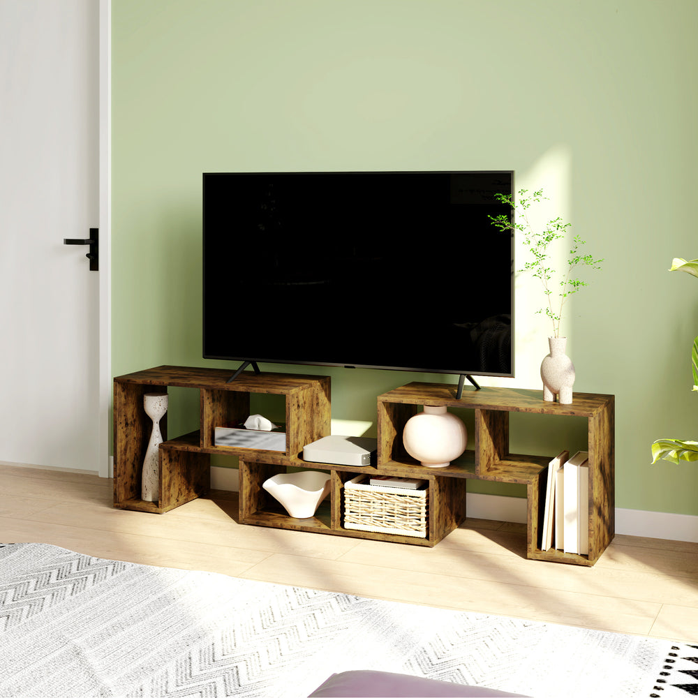 3-piece modular TV stand with 6 compartments for TVs up to 75 in. – Rustic brown