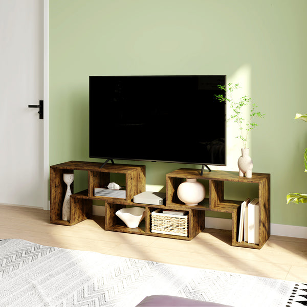 Meuble TV modulable 3 pièces avec 6 compartiments pour téléviseur jusqu’à 75 po – Brun rustique