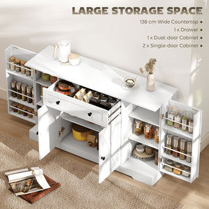 Buffet de style campagnard avec porte, étagères réglables, tiroir, blanc