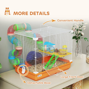 Cage à 2 niveaux avec tunnel pour petits rongeurs, orange
