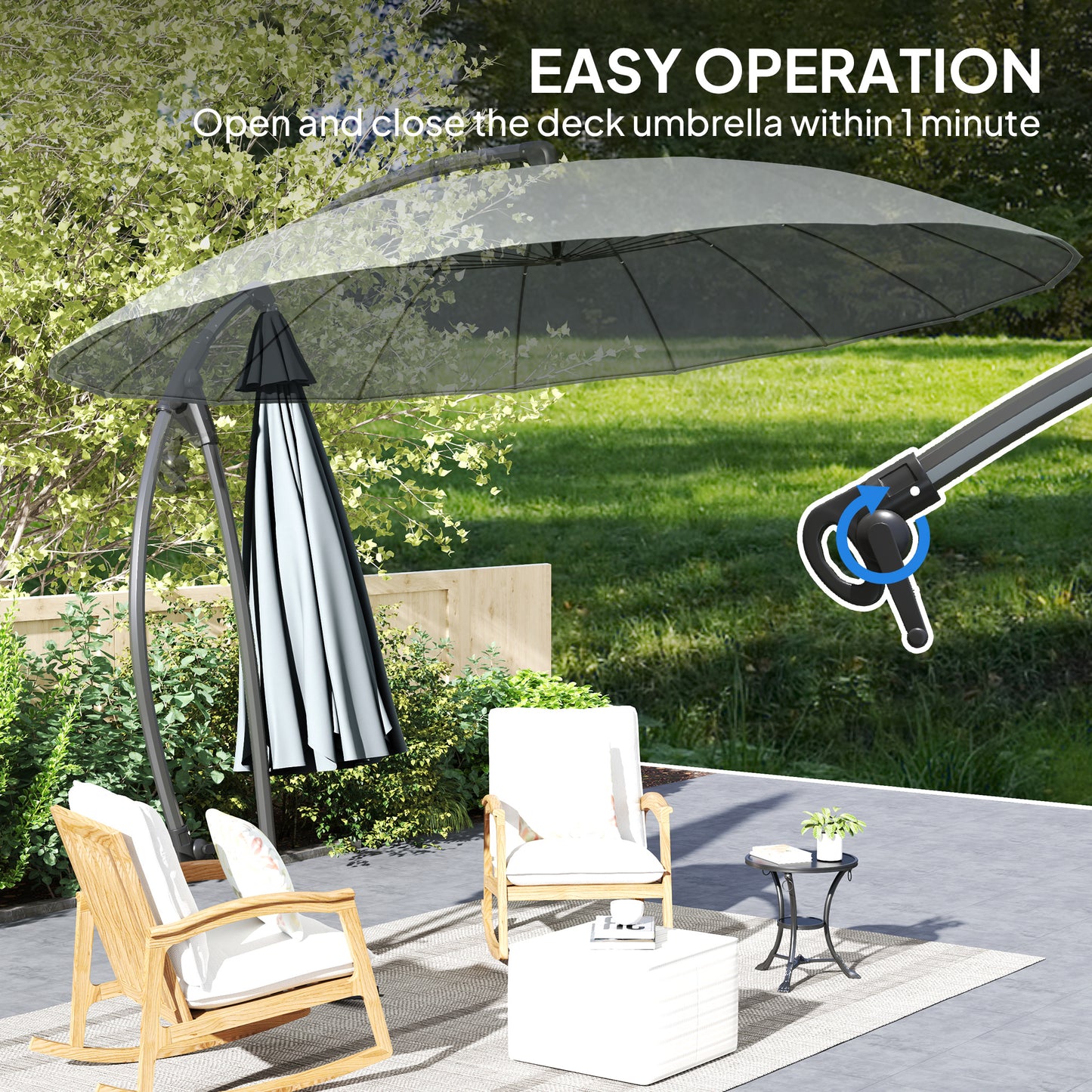 Outsunny 2.7m Cantilever Umbrella with 16 Fiberglass Ribs, Offset Hanging Umbrella, Patio Umbrella with Crank and Cross Base, Grey