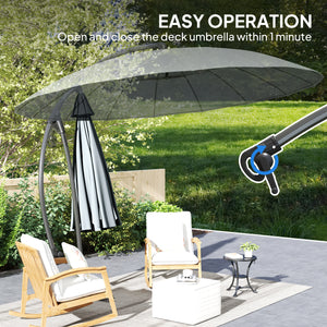 Parasol déporté 2,7 m avec 16 baleines en fibre de verre, parasol suspendu décalé, parasol de terrasse avec manivelle et base croisée, gris