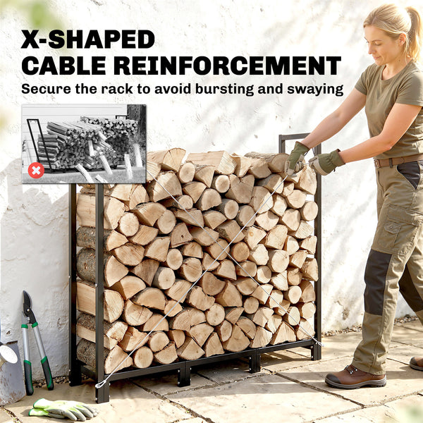 Adjustable width and height outdoor firewood rack, 616 lb capacity – Black