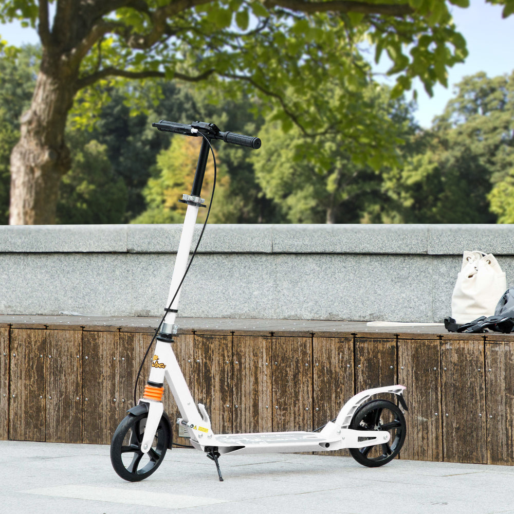 Foldable Kids Scooter, 4 Adjustable Heights, Dual Brakes &amp; Shock Absorption, for Ages 6-12, White