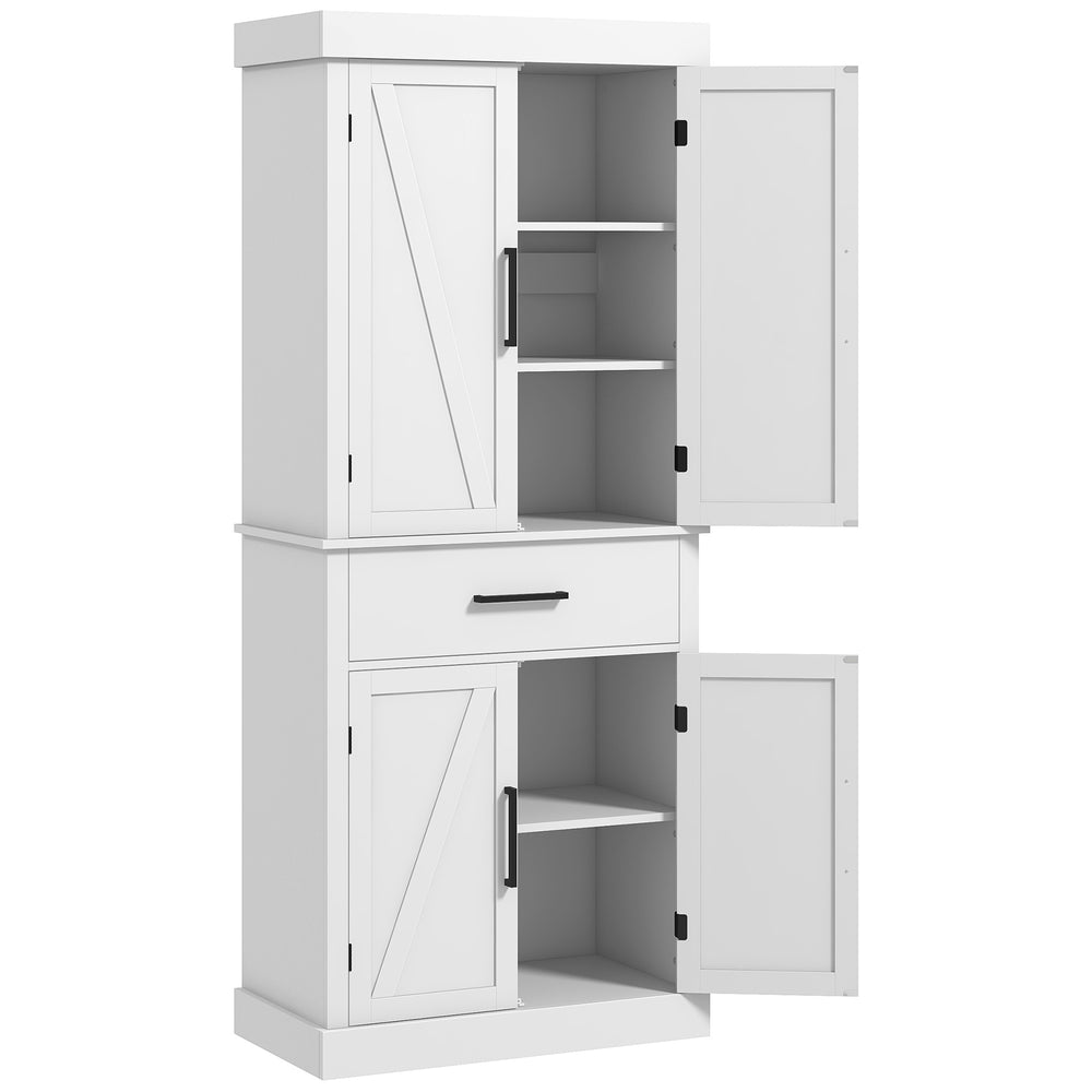 Garde-manger de style campagnard avec 4 portes de grange, blanc