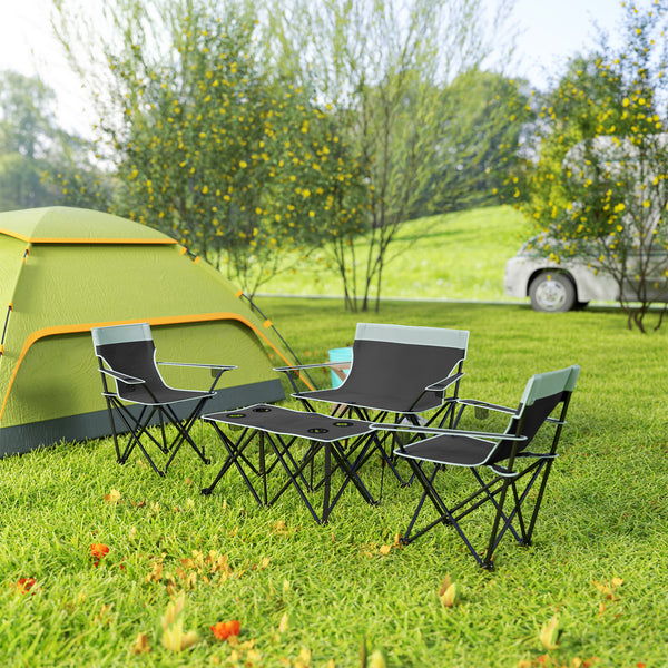 Ensemble de camping pliant 4 pièces avec porte-gobelets
