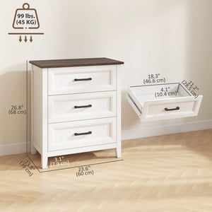 Commode à 3 tiroirs pour chambre à coucher, blanc