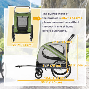 Remorque vélo pour chien 2 en 1 avec réflecteurs de roue universels, pour chiens de petite et moyenne taille, vert