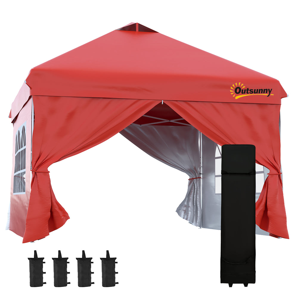 Gazebo pliant 10 x 10 avec sac de transport à roulettes, rouge