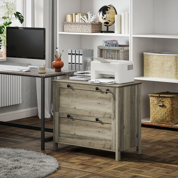 Classeur à 2 tiroirs, verrouillable avec barre de suspension réglable pour documents A4, chêne gris patiné