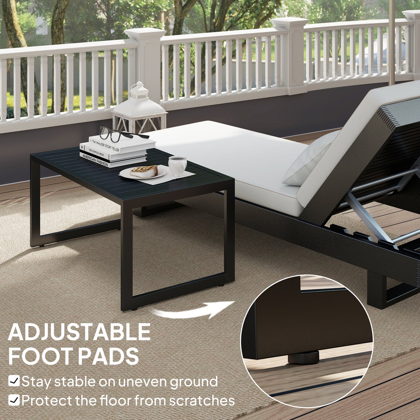 Outsunny Outdoor Coffee Table, Patio Coffee Table with Slatted Top and Adjustable Legs for Garden, Patio and Lawn, Black