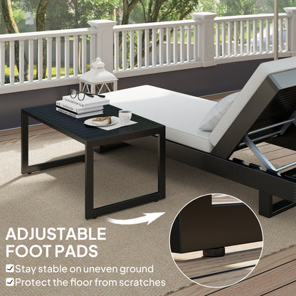 Outsunny Outdoor Coffee Table, Patio Coffee Table with Slatted Top and Adjustable Legs for Garden, Patio and Lawn, Black