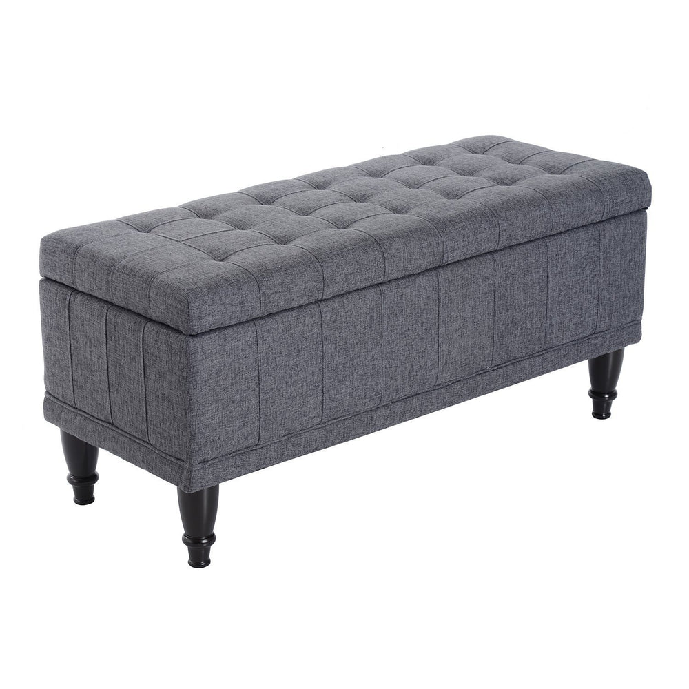Pouf de rangement en tissu lin avec fermeture douce, gris
