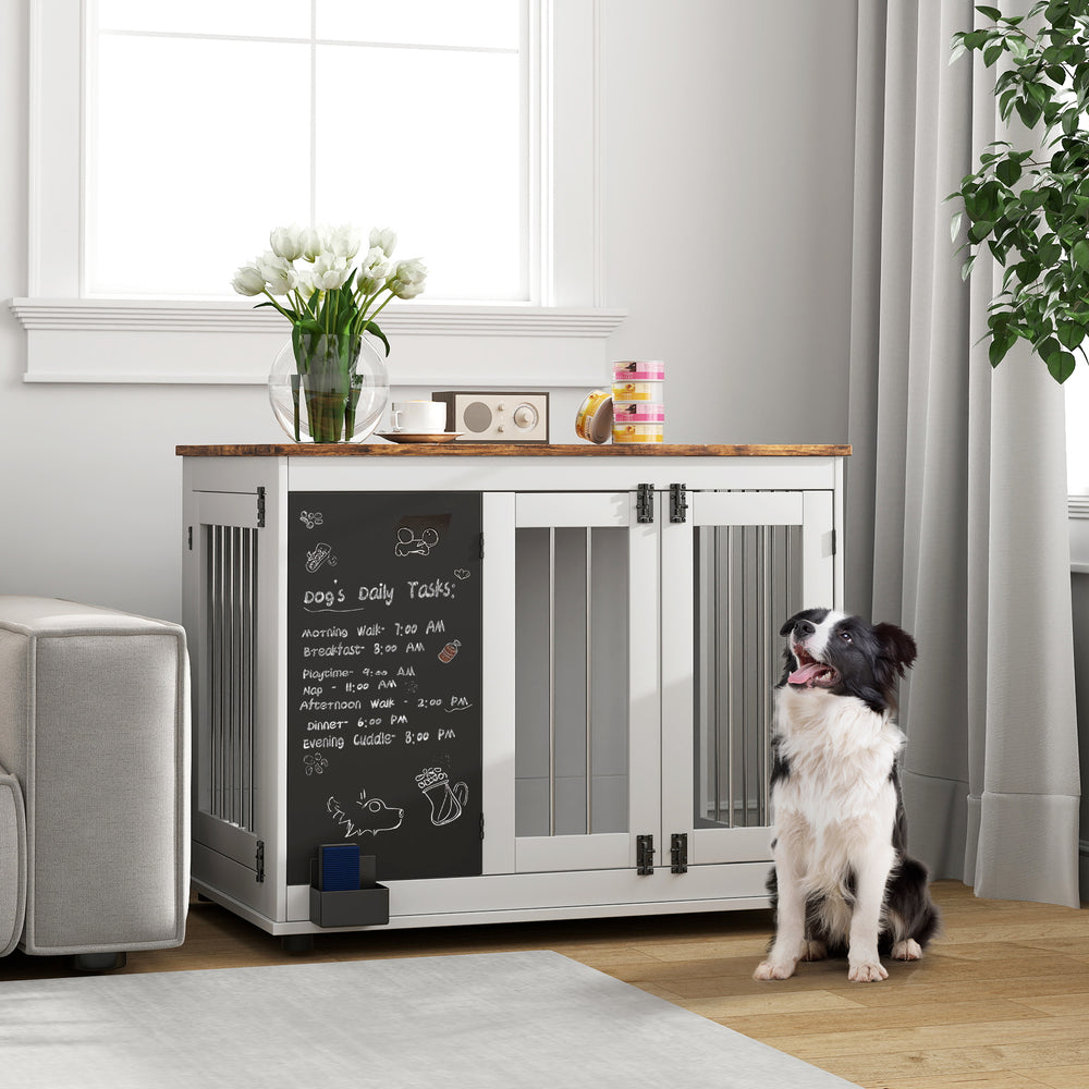 39" hutch with blackboard, three doors, white