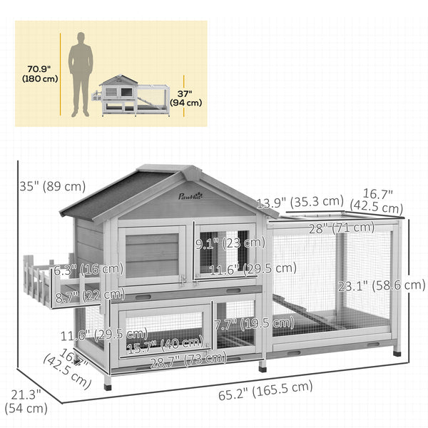Clapier en bois avec toit ouvrant et coffre de rangement, gris