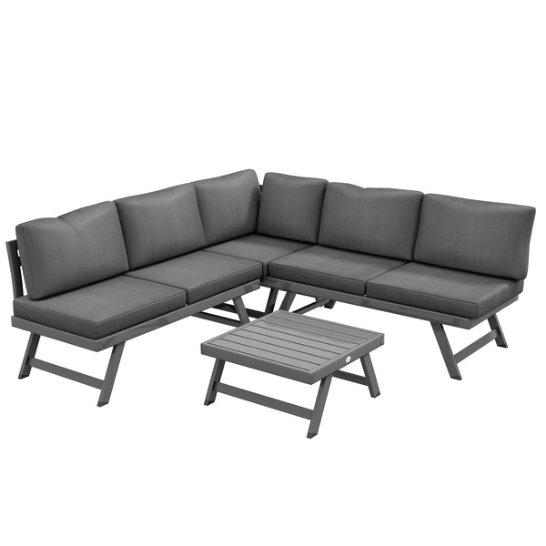 Ensemble de jardin d'angle convertible 4 pièces comprenant 2 canapés, 1 fauteuil d'angle et 1 table basse, gris