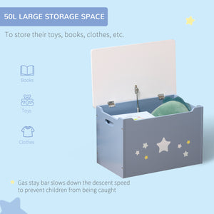 Wooden toy storage box with gas lift, 55 x 34 x 35 cm, blue