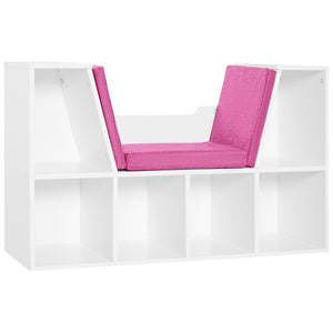 6 Compartment Bookcase with Seat Cushion for Reading Nook, Pink