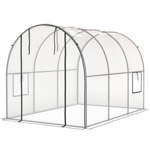 Tunnel greenhouse with roll-up door and mesh window, wind-resistant, transparent
