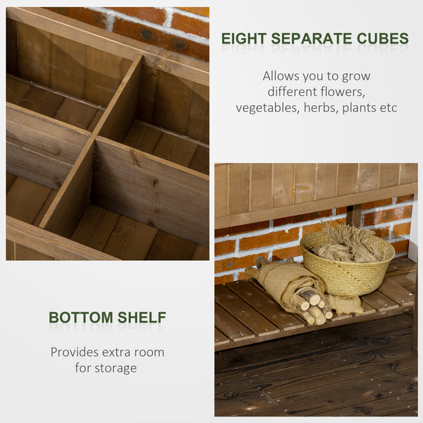 Potager surélevé en bois avec 8 compartiments, marron foncé