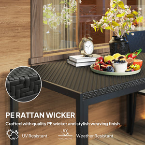 Table de patio 4 places avec plateau en rotin synthétique, noir